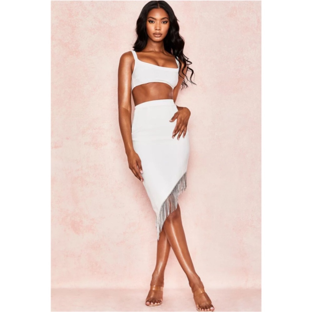 House of CB 'Zoia' White Crepe Crystal Skirt /S
